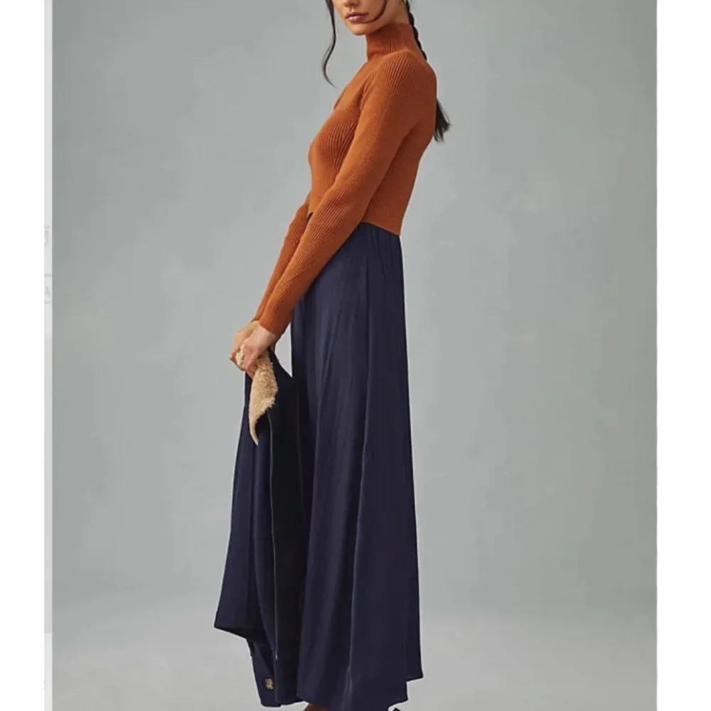 NEW Anthropologie The Thea Twofer Sweater Dress XXSmall/Medium Tan/Navy - Picture 3 of 8